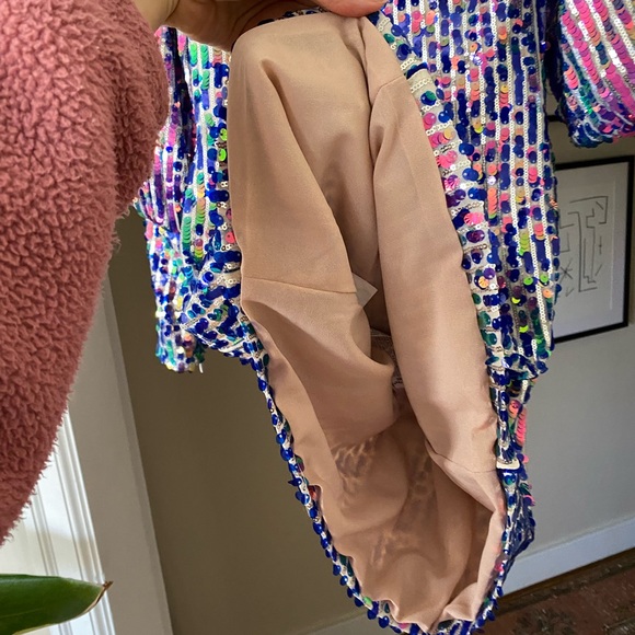 Zara Limited Edition Blue Pink Purple Long Sleeve Sequin Mini Dress sz S - Picture 8 of 12